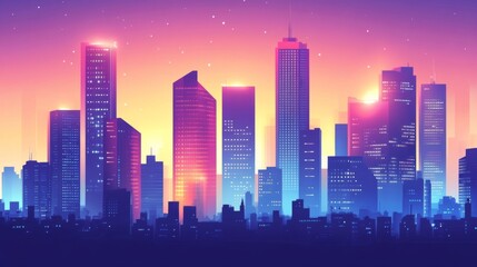 Naklejka premium Soft Evening Glow Over City Skyline