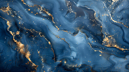 Fototapeta premium Abstract blue marble texture with gold splashes, blue luxury background