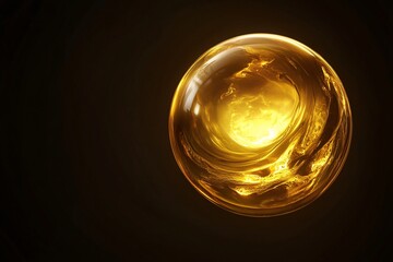 Abstract Golden Sphere: Glowing Liquid Art