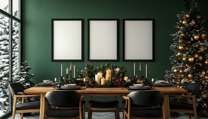 Christmas Eve Dinner: Elegant Green Dining Room Mockup 