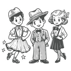 Retro Cartoon Characters in Classic 1940s Attire