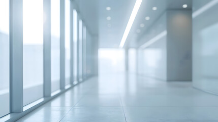 Abstract blurred modern workspace background, white indoor interior office or hospital with window and the light with copy space. Blurry backgrounds for advertising and business presentation
