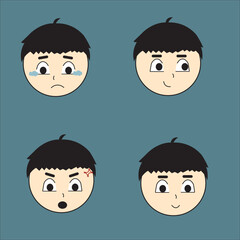 boy's happy,sad and angry expressions illustration