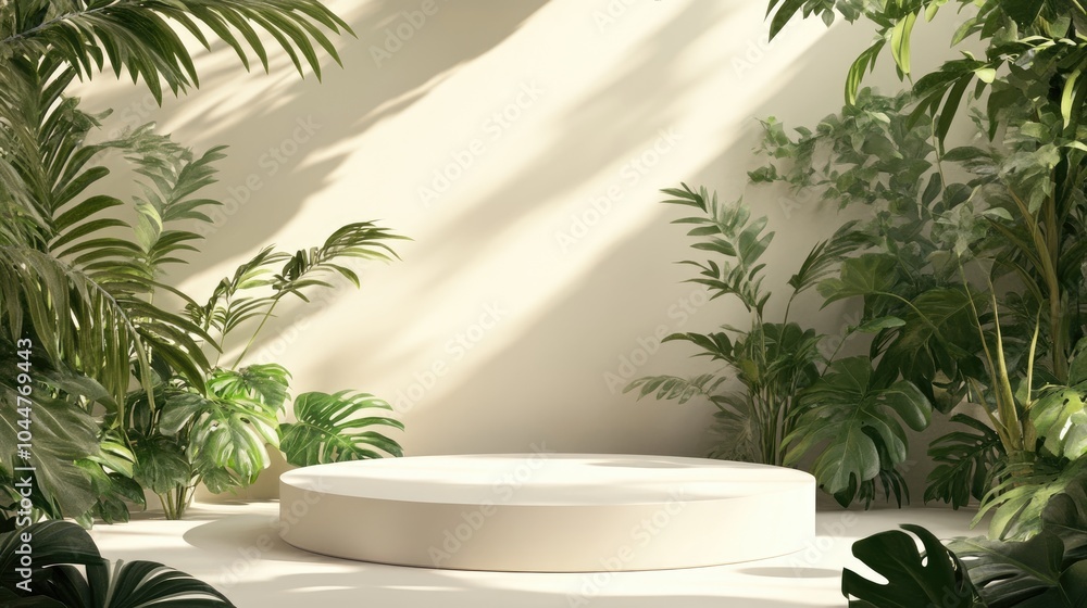 Poster abstract composition featuring a podium in a soft cream environment ideal for product presentation c