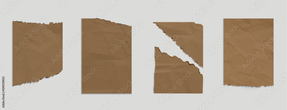 Wall mural crumpled torn brown kraft paper with rough cut off edges for scrapbook or writing message. realistic