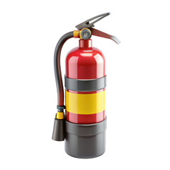 Naklejka premium This image showcases a realistic red fire extinguisher with a yellow stripe, designed for fire safety in various environments.