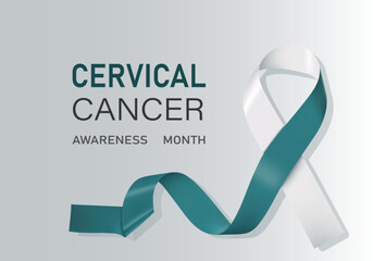 Vector of the cervical cancer awareness tape. Realistic white and turquoise ribbon on a white background Design for a poster