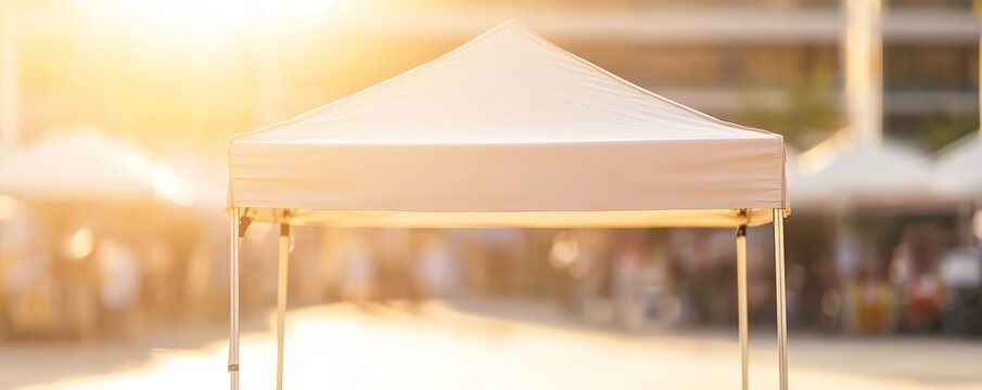 Blank white canopy tent, outdoor event backdrop
