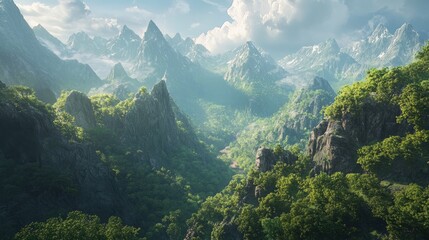 Obraz premium Breathtaking landscape featuring mountains adorned with lush trees