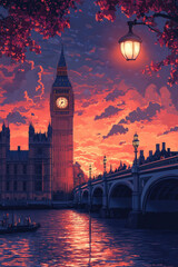 Fototapeta premium Big Ben at sunset during autumn in London