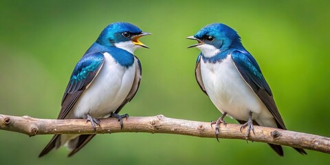 Obraz premium Two tree swallows having a lively discussion