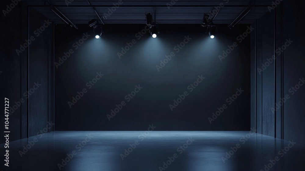 Poster dark studio featuring gradient spotlight illumination in an empty room with interior walls and floor