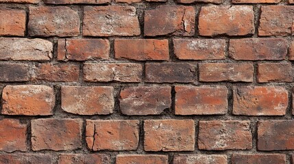 Obraz premium 2410 93.An ancient red brick wall featuring large stone blocks stacked unevenly, with visible cracks and weathering on the surface. The texture of the masonry is rough and textured, showing the marks