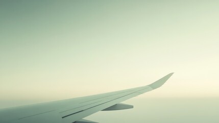 Airplane wing against a cloudy sky, viewed from the window.