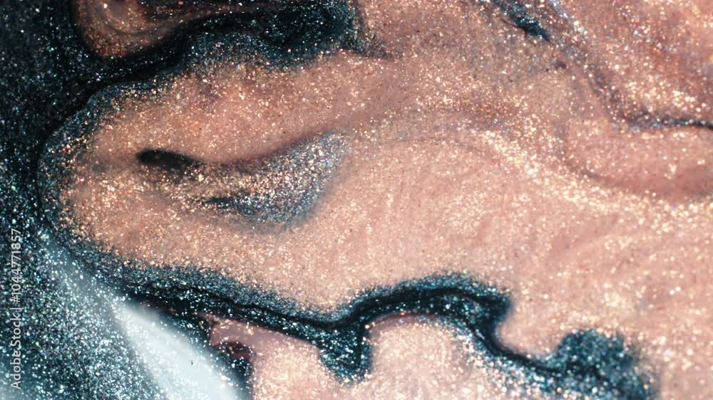 Poster abstract pink and black swirling patterns with shimmering textures, close-up macro shot