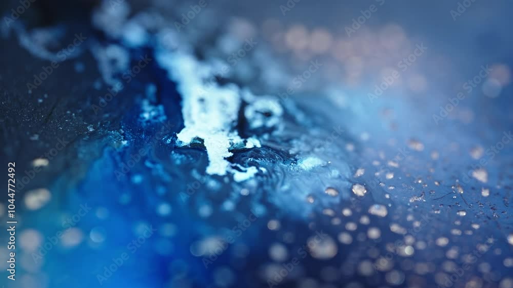 Poster blue and pink liquids blend together, creating swirling abstract patterns in a macro close-up shot