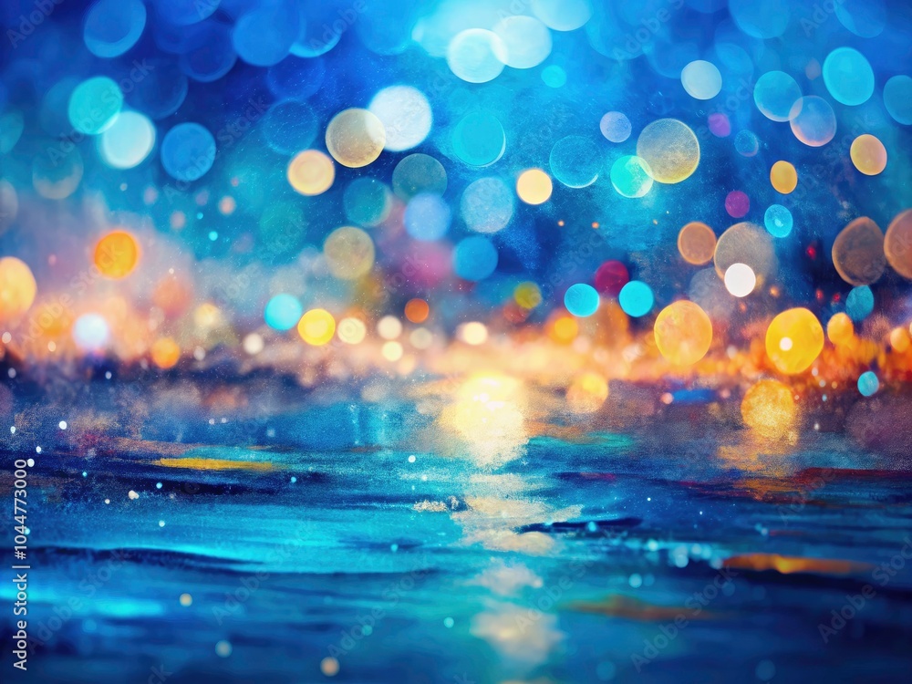 Poster abstract blue background with bokeh effect - close-up brushstrokes and textured canvas for artistic 