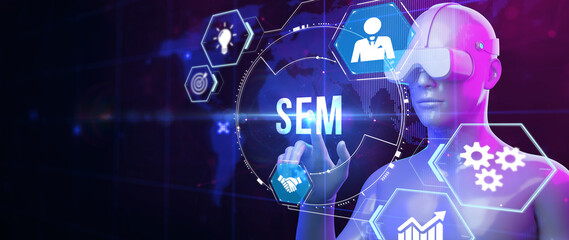 SEM Search Engine Optimization Marketing Ranking concept for website. 3d illustration