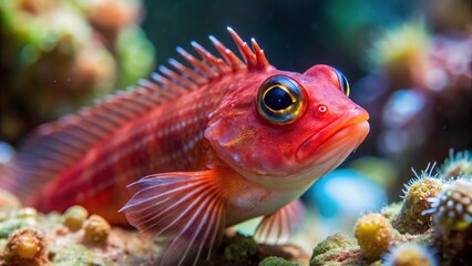 Fototapeta premium Underwater close-up of a Red Sea combtooth blenny Ecsenius dentex with blurred background