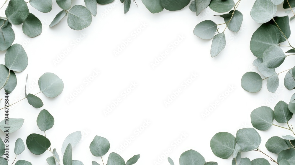 Poster floral oval frame featuring eucalyptus leaves set against a white background wreath composed of euca