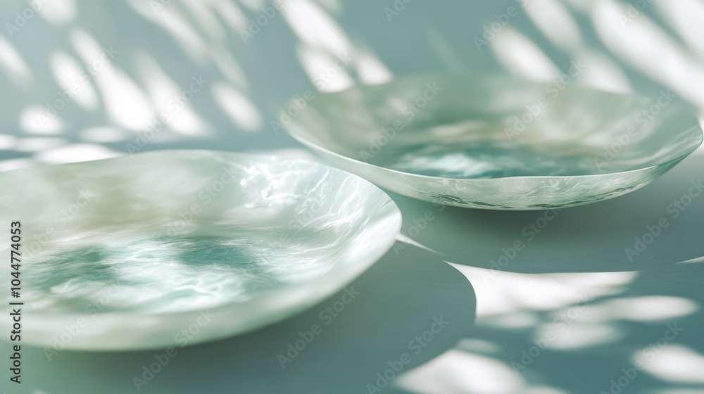 Poster surreal abstract plates with subtle shadows in an ethereal and dreamlike style