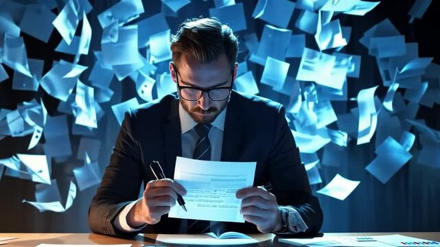 Businessman in a modern office protecting client information.