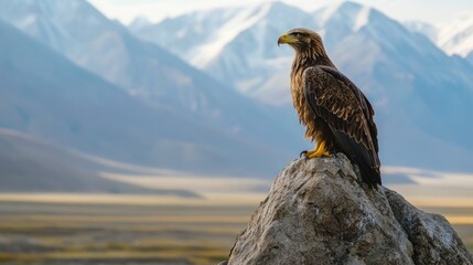 Fototapeta premium Steppe Eagle perched on a rock in its natural environment