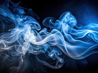 Obraz premium Abstract Soft Waving Lines in Smoke Background - Night Photography in White and Blue Colors for Artistic and Modern Designs