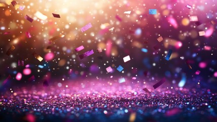 Fototapeta premium Festive Glitter Background with Confetti and Bokeh Lights