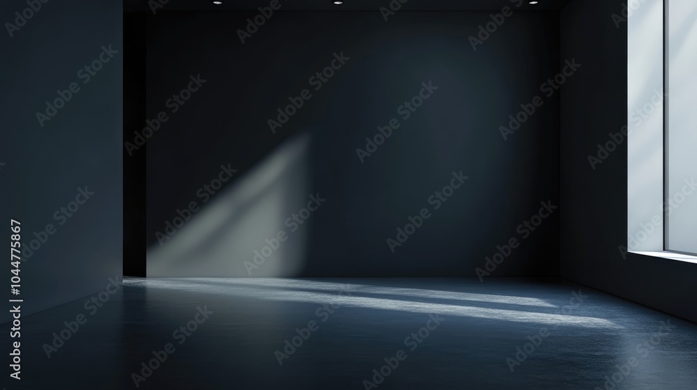 Poster dark studio featuring gradient spotlight illumination in an empty room with interior walls and floor