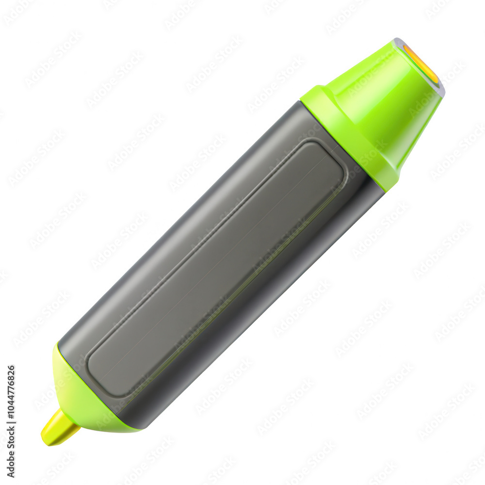 Poster a realistic 3d rendered image of a highlighter marker featuring a vibrant green tip. the design is s