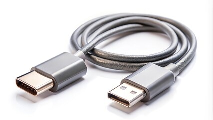 USB type c cable isolated on white background with clipping path Close-Up