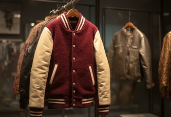 Burgundy Vintage Letterman Jacket with Cream Leather Sleeves and Chenille Patches