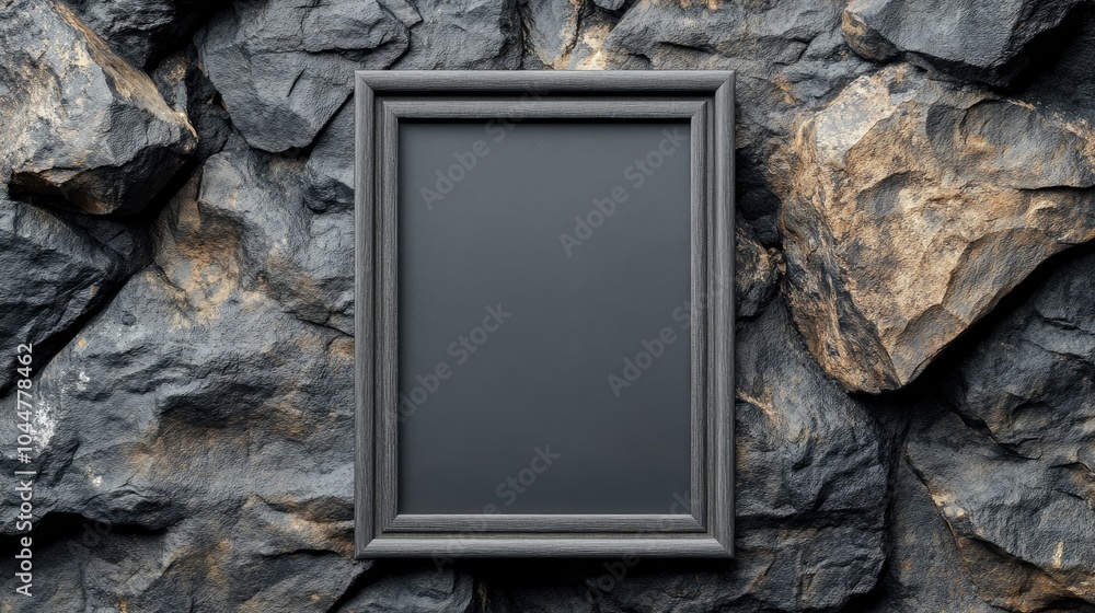 Poster gray photo frame on textured stone background with blank area for customization mock up design