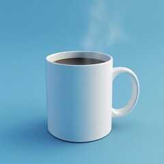 Coffee Break: A simple white mug filled with steaming coffee against a serene blue background. This minimalistic image evokes the quiet comfort of a morning ritual.