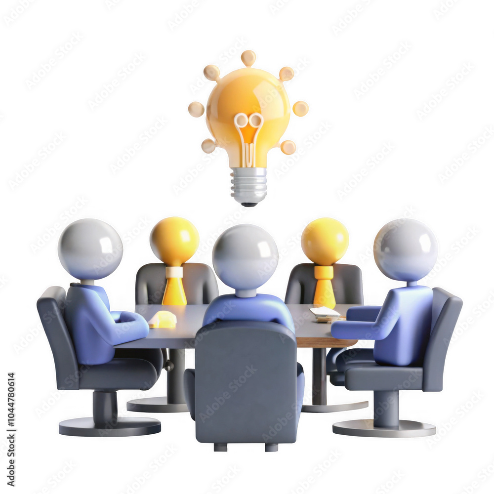 Poster a diverse team holding a brainstorming session, with a light bulb symbolizing innovation hovering ab