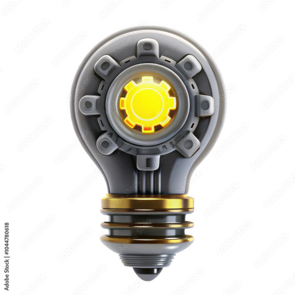 Poster a detailed 3d render of a light bulb, featuring a futuristic design with a glowing core and mechanic