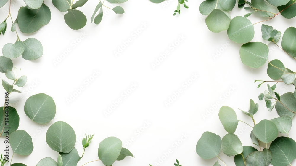 Poster floral oval frame featuring eucalyptus leaves set against a white background wreath composed of euca