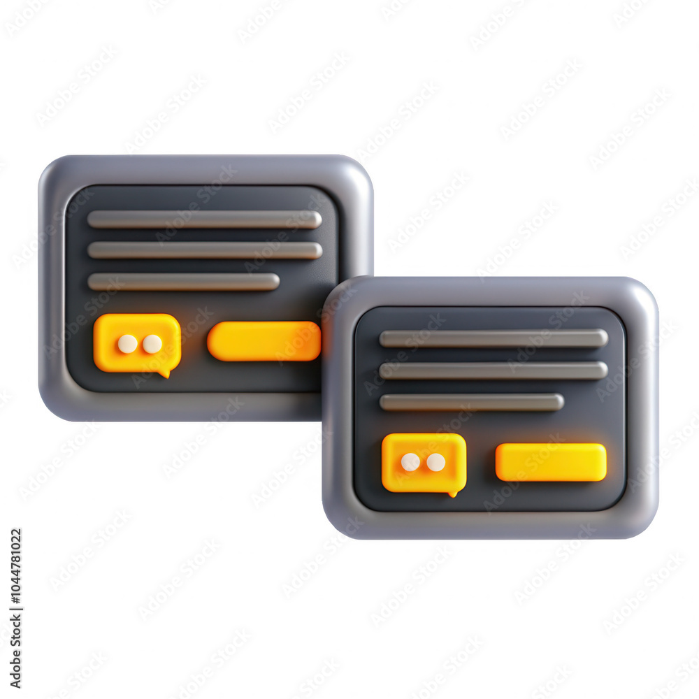 Poster this image features two 3d chat message bubbles with a sleek design, showcasing vibrant colors like 