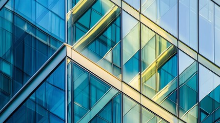 Obraz premium 2410 85.A close-up view of a modern buildingâ€™s steel facade, composed of sharp geometric shapes and clean, reflective surfaces. The polished metal catches the light, creating a dynamic interplay