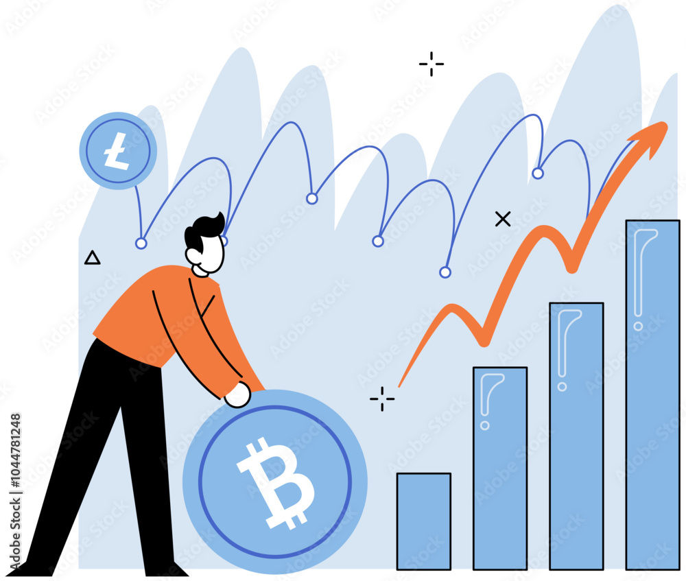 Poster person working with digital technology bitcoin, remote office statistical analysis. businessman or f