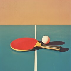 Table Tennis Paddles and Ping Pong Ball on Green Court
