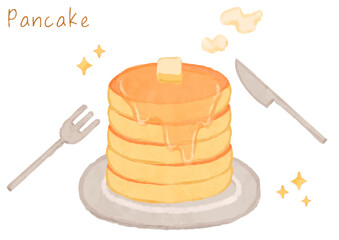 可愛い水彩のパンケーキのイラスト