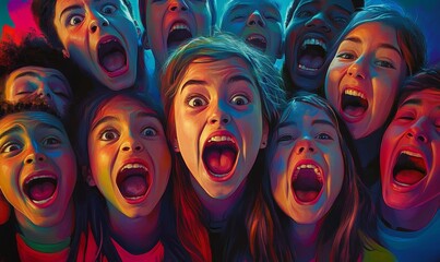 Obraz premium Group of people with mouths open wide.