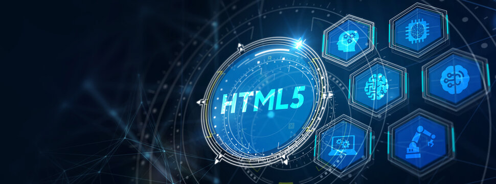 The concept of business, technology, the Internet and the network.  HTML5. 3d illustration