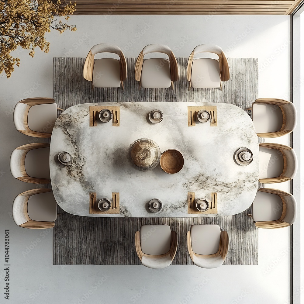 Aufkleber modern dining room with a large art table in a creative layout featuring abstract decorations stylis