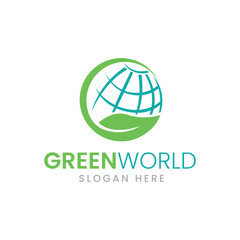 Eco-friendly logo featuring a globe and leaf, symbolizing sustainability and nature. - Vector