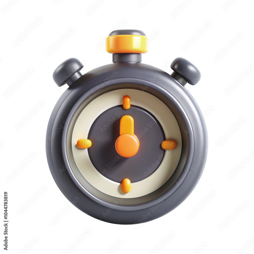Poster a stylized 3d render of a stopwatch with vibrant colors, featuring an orange start button and a prom