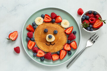 Bear face pancakes with fresh berries