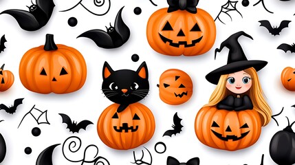 Cute Cartoon Witches and Cats Play Hide and Seek